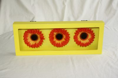 Wooden Framed Gerbera-Daisy Wall Art Yellow with 3 Orange Flowers 022967 Yellow