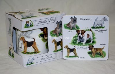 Fine China Terrier Dog Mug Gift Boxed with Coaster