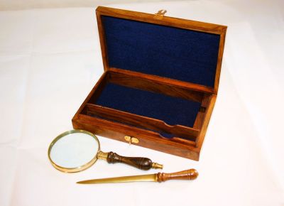 Wooden Desktop Storage Box Magnifying Glass Letter Opener 067230