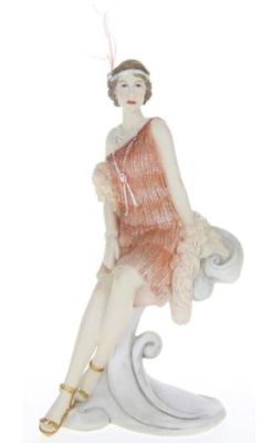 Roaring 1920's Charleston Lady Figurine Elegantly Sitting on a Plinth Peach 24043, Blue 24049