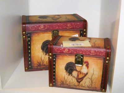 Set of 2 Cockerel Wooden Storage Boxes 2500