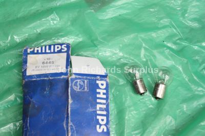 Phillips Lamp Bulb 6Volt 18Watt BA15S 6445 Pack x2