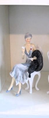 Elegant 1920's Charleston ladies Figurine dressed in grey/silver Sat on a Chair. 45333