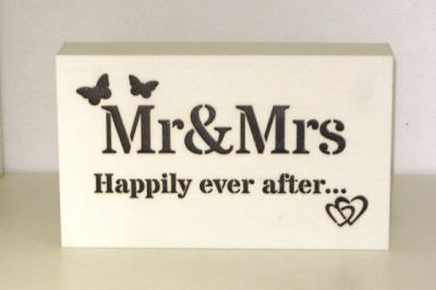 Mr & Mrs Sentiment Block-Art with LED Lights. JD50907 Wedding Gift.