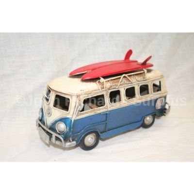 Volkswagen Tin Plate Camper Van Dark Blue "Surfs Up" 