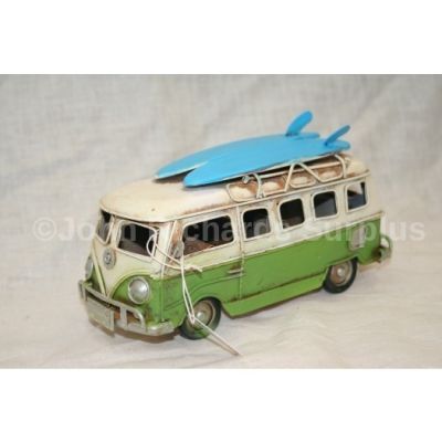 Volkswagen Tin Plate Camper Van Green "Surfs Up"