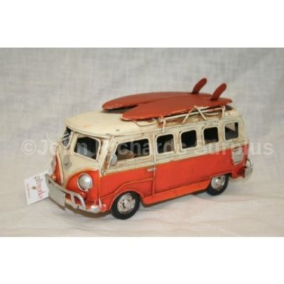 Volkswagen Tin Plate Camper Van Orange "Surfs Up"