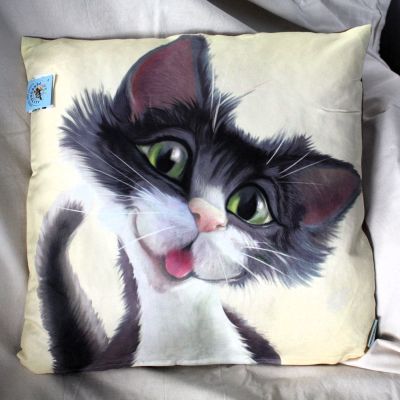 Large Caricature Cushion Black & White Cat 45 cms x 45 cms