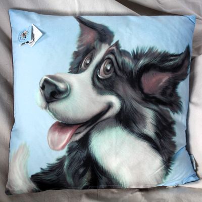 Large Caricature Cushion Border Collie 45 cms x 45 cms