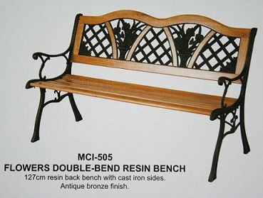 Flowers Double Bend Resin-Cast Iron-Wood Garden Bench MC172 Collection Only