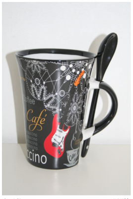 Guitar Music Coffee Cappuccino Mug with Spoon Black