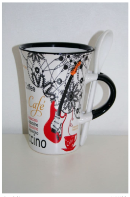 Guitar Music Coffee Cappuccino Mug with Spoon White