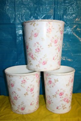 Decorative Wooden Wastebasket Bin Set of 3 Pink Floral Design