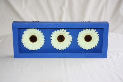 Wooden Framed Gerbera-Daisy Wall Art Dark Blue with 3 Yellow Flowers 022967 Dark Blue