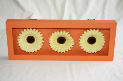 Wooden Framed Gerbera-Daisy Wall Art Orange with 3 Yellow Flowers 022967 Orange