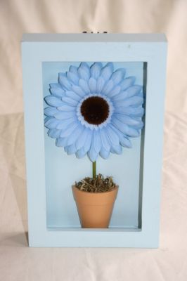 Wooden Framed Gerbera-Daisy In Flower Pot Wall Art Blue with Blue Flower 537-120 Blue