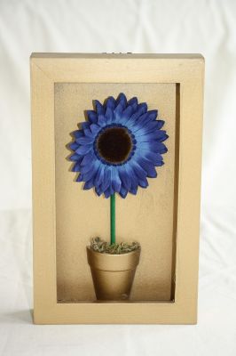 Wooden Framed Gerbera-Daisy In Flower Pot Wall Art Gold with Blue Flower 042712 Gold/Blue