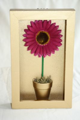 Wooden Framed Gerbera-Daisy In Flower Pot Wall Art Gold with Purple Flower 042712 Gold/Purple