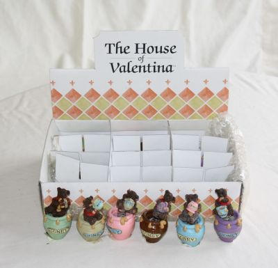 House of Valentina Box of 12 Teddy Bears in Honey Pots Various Colours F174 A