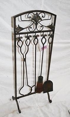 Large Wrought Iron Ornate Fireside Companion Set 2065