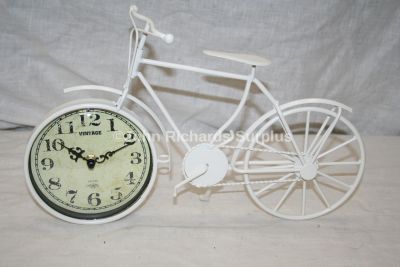 Vintage Style Metal Framed Cream Pushbike Mantel Clock Battery Powered