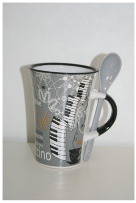 Piano Music Coffee Cappuccino Mug with Spoon Grey