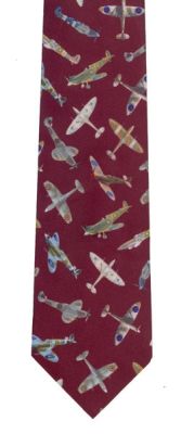 Novelty RAF Supermarine Spitfire Polyester Tie Burgundy