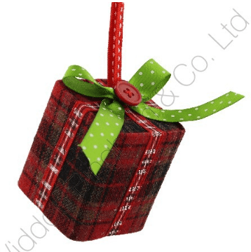 Red Tartan Christmas Tree Decorations 5 Designs Mitten, Reindeer, Santa's boots, Stocking, Parcel